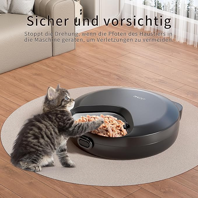 Automatic Cat Feeder Wet Food, Whisker-Friendly Automatic Cat Food Dispenser True 4-Meal Design with Locking Lid, Smart Timer Feeder for Wet Cat/Dog ，2-Ice Packs, Easy to Clean (Black)