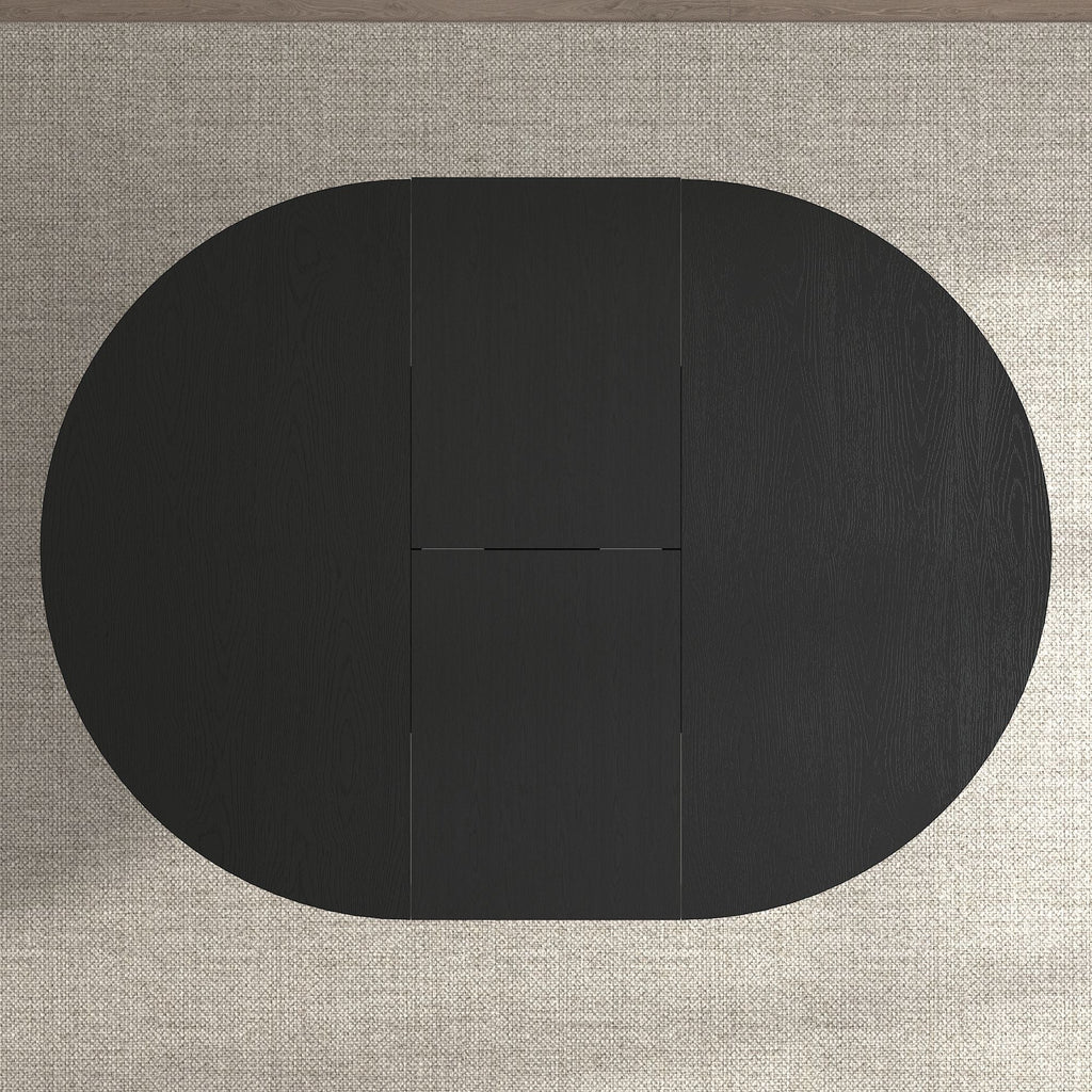 Dining Table For Farmhouse Kitchen Expandable Oval Table Top With Removable Leaf Trestle X Shaped Base - Black
