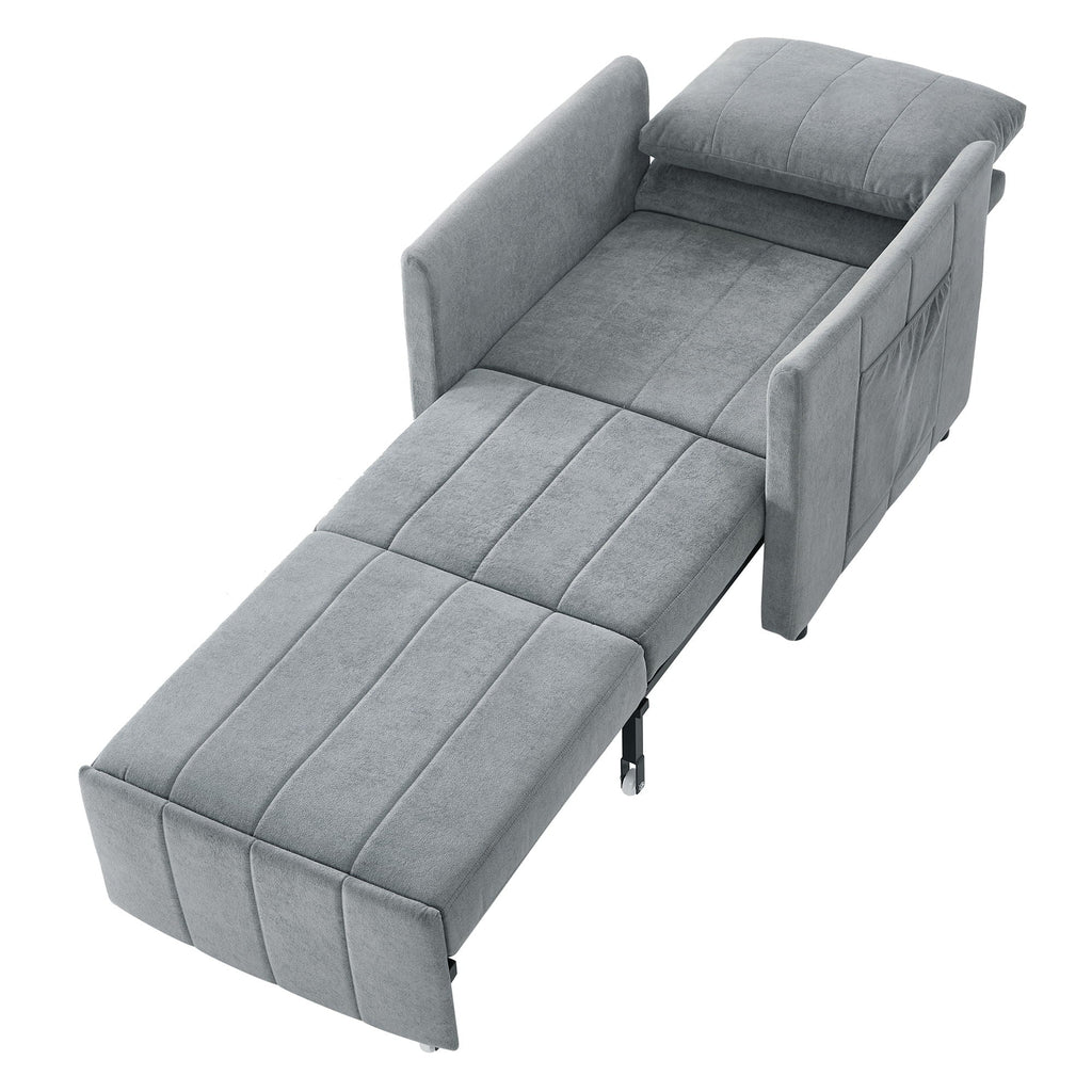 Upholstered Convertible Sleeper Sofa With 5 Position Backrest, Side Pockets, Storage