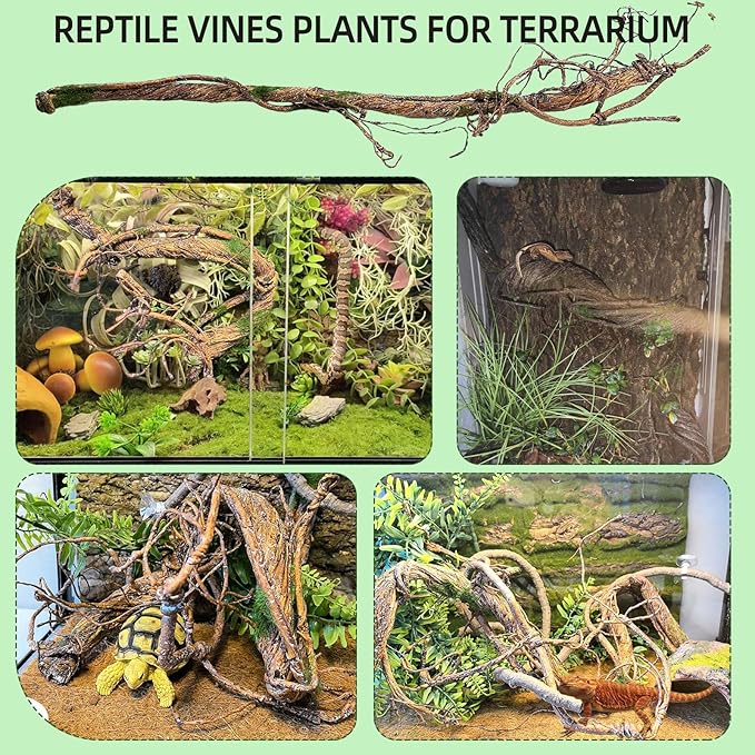BNOSDM Reptile Vines, Bendable Jungle Climbing Vine with Moss,Terrarium Plants Decor,Artificial Plants Tank Decorations Accessories for Bearded Dragons Chameleons Snakes Lizards Hermit Crabs