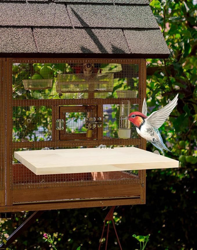 QWORK 13.6" x 7.9" Natural Wood Rectangle Stand for Bird Cages Suitable for Parakeets, Cockatiels, and Small Animals Easy Install with Stainless Steel Hardware 2 Pcs