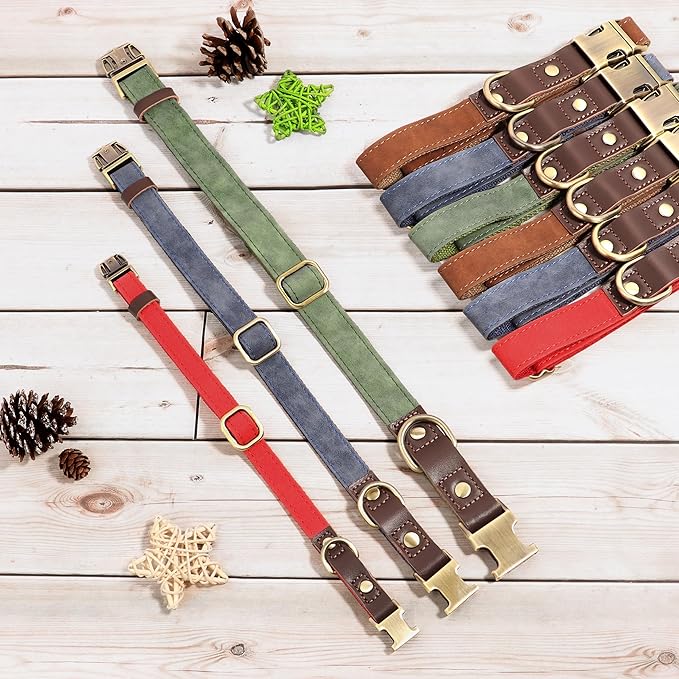 Didog Soft PU Leather Dog Collars for Small Dogs,Classic Adjustable Dog Collars with Quick Release Metal Buckle,Easy Clean and Comfortable with Nylon Lining,Olive Green,S Neck 10-15"