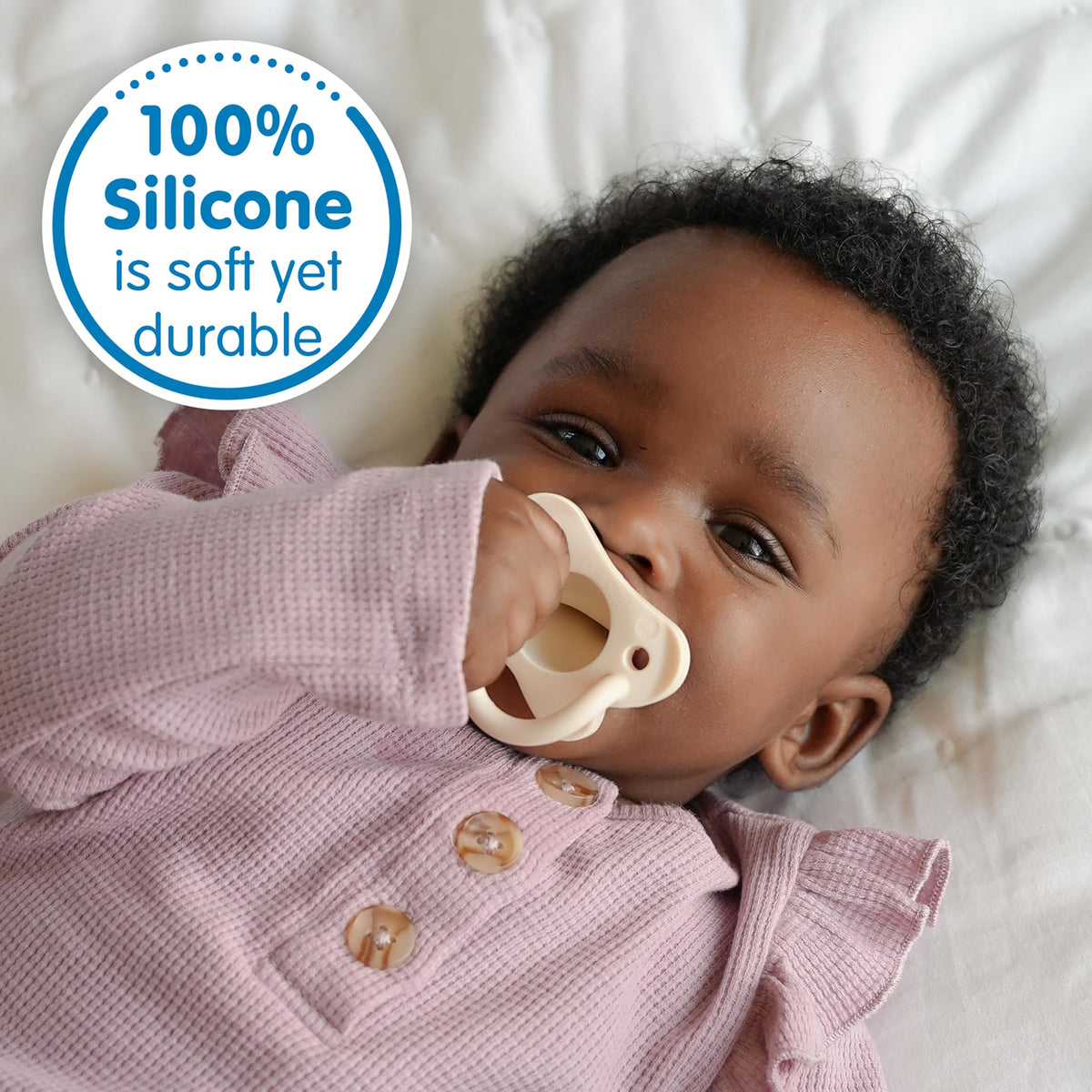 Dr. Brown's HappyPaci 100% Silicone Baby Pacifier, Contoured One-Piece Design, Light Pink/Pink/White, 0-6m, BPA-Free, 4-Pack