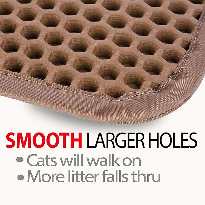 iPrimio Large Cat Litter Trapper Mat w/ Urine/Waterproof Layer - Larger Holes w/ Urine Puppy Pad Option - Cat Litter Mat, Light and Soft (Brown Color)