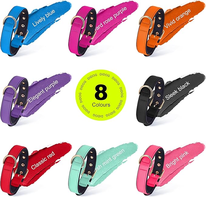 Didog Soft Padded Dog Collars for Medium Dogs, Lightweight and Breathable Dog Collar with Metal Buckle, Blue, L
