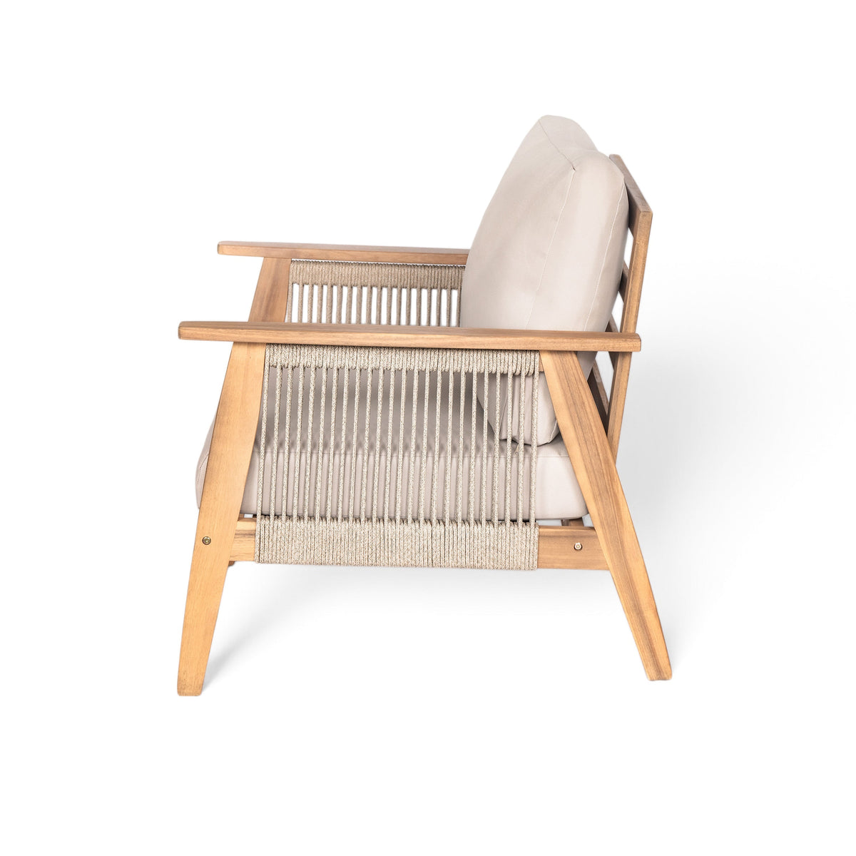 Outdoor 2pc Acacia Wood and Rope Patio Chat Set