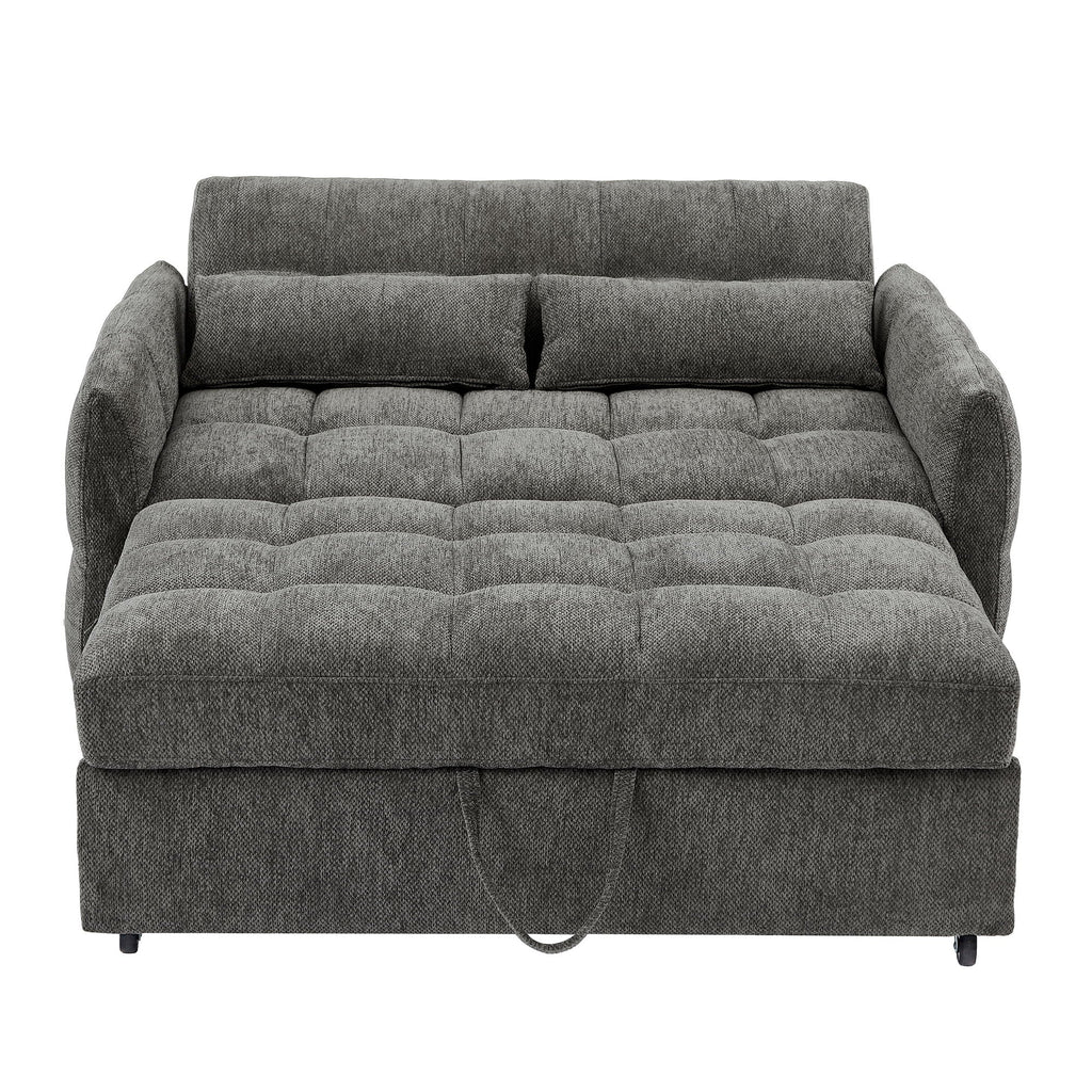 Loveseat Sofa Pull-Out Bed With Adjustable Backrest, 3 USB Ports And 2 Lumbar Pillows For Living Room