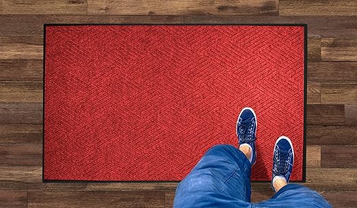 M+A Matting WaterHog Diamond | Commercial-Grade Entrance Mat with Rubber Border – Indoor/Outdoor, Quick Drying, Stain Resistant Door Mat (Solid Red, 4' x 8')