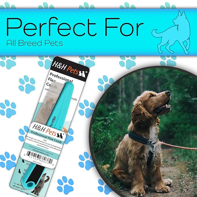 Pin Comb by H&H Pets - Upgraded Rubber Handle Comb with Long and Short Teeth for Dogs & Cats, Grooming Supplies, 1 Count (Pack of 1)