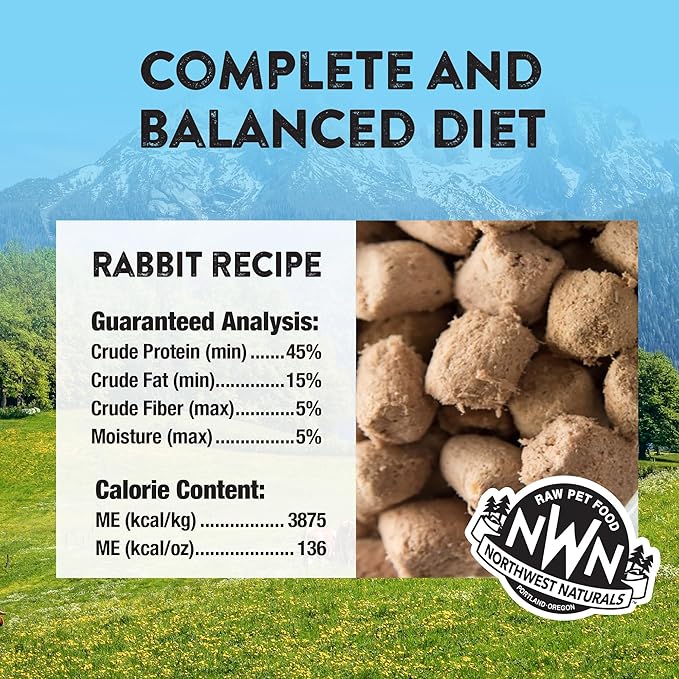 Northwest Naturals Freeze-Dried Rabbit Cat & Kitten Food – Bite-Sized Nibbles – Healthy, Limited, Human-Grade Ingredients, All-Natural, High-Protein Raw Diet – Complete & Balanced, Grain-Free – 11 oz