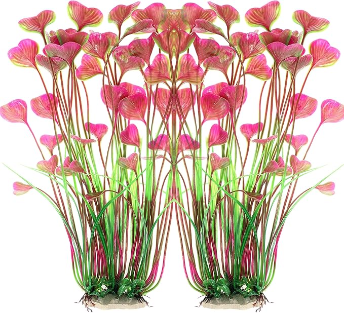 ALEGI Fish Tank Decorations Plastic Plants Large,Aquarium Artificial Plants Decoration Ornament Safe for All Fish-16 inch 2Pcs (Red 2 Pcs)