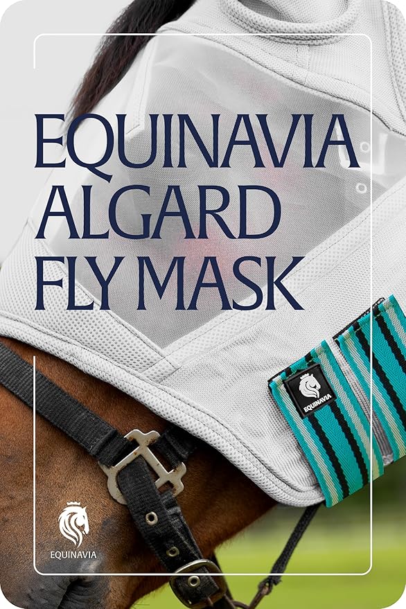 Equinavia Algard Soft Mesh Horse Fly Mask with Ear Protection and 45 UPF Rating | No Eye Irritation & UV Protection - Silver/Turquoise - Pony