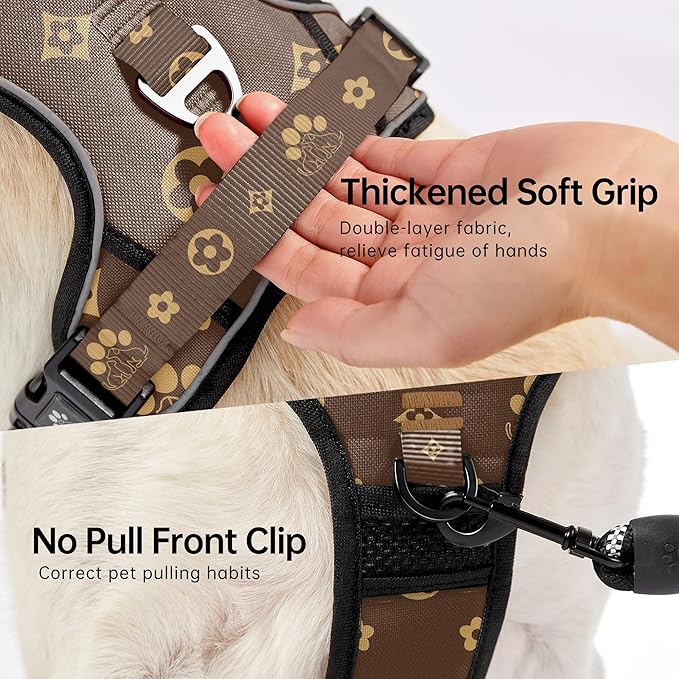 NESTROAD No Pull Dog Harness,Adjustable Oxford Dog Vest Harness with Leash,Reflective No-Choke Pet Harness with Easy Control Soft Handle for Large Dogs(X-Large,Dark Brown)