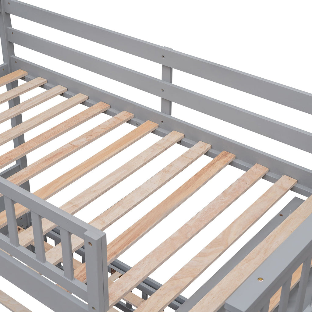 Bunk Bed With 6 Drawers And Flexible Shelves, Bottom Bed With Wheels