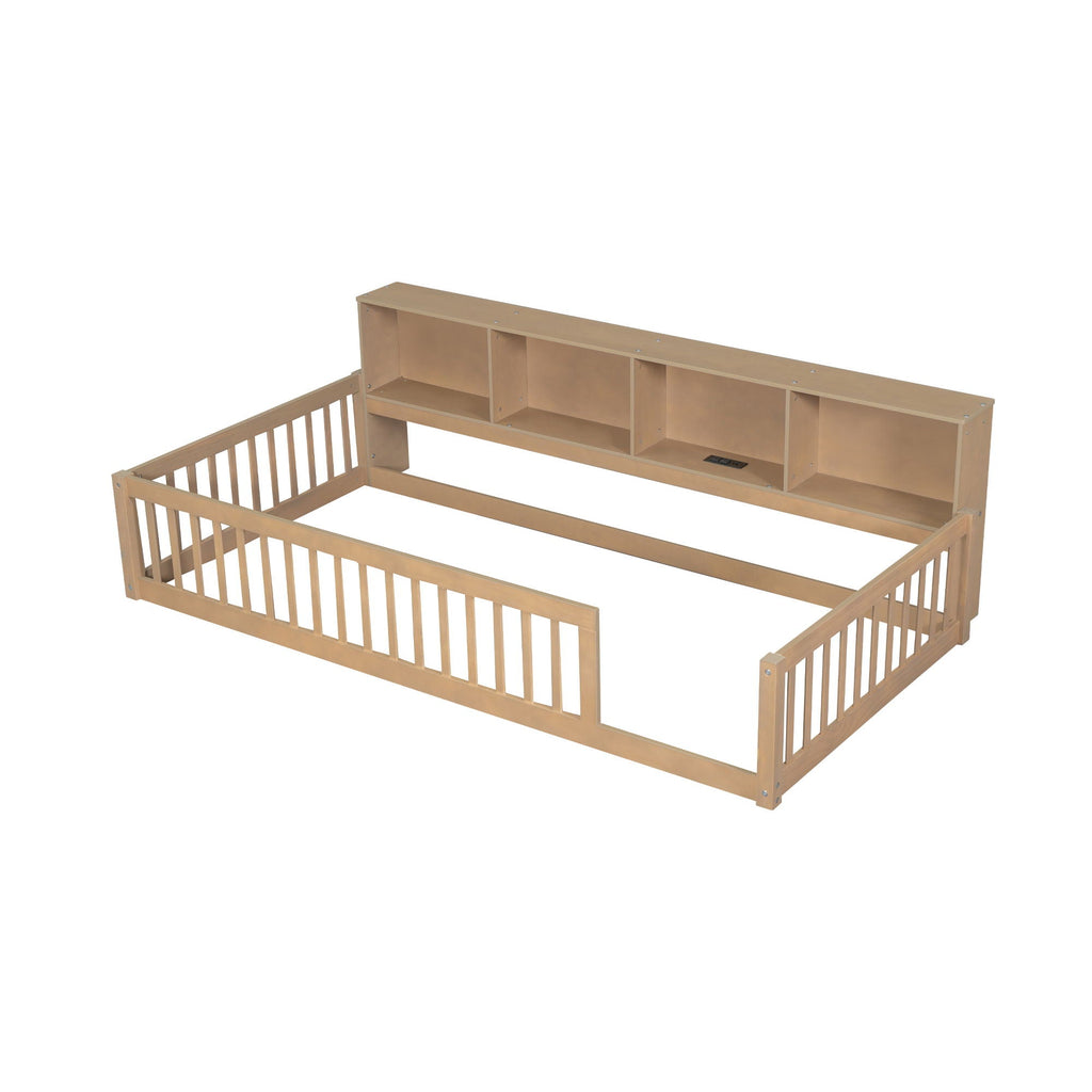 Floor Bed With Storage Cabinets And USB Ports
