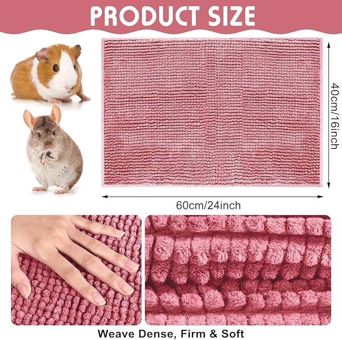Amylove 4 Pcs Guinea Pig Cage Liner Guinea Pig Bedding Washable Fleece Pee Pads Reusable Small Animals Training Mat Small Animal Sleeping Bed for Bunny Hamster (Green Pink,16 x 24 Inch)