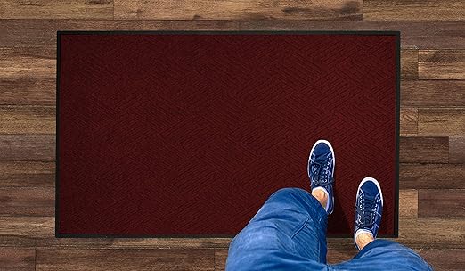 M+A Matting WaterHog Diamond | Commercial-Grade Entrance Mat with Rubber Border – Indoor/Outdoor, Quick Drying, Stain Resistant Door Mat (Red/Black, 3' x 8')
