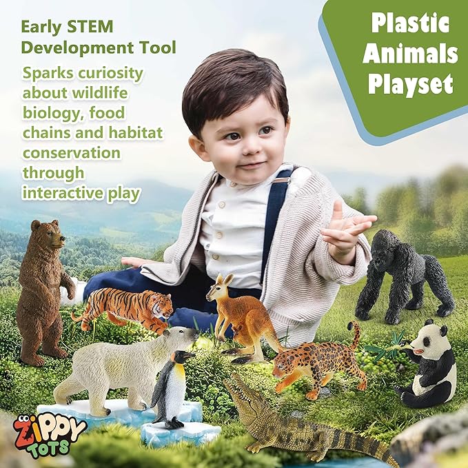9 PCS Zoo Animal Toys for Kids 3-5 Realistic Plastic Wild Animal Figurine Toys Educational Learning Toy for Kids Boys Girls Toddlers
