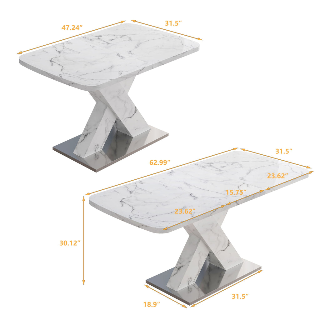 Modern Rectangle Dining Table With Stretchable TopAnd X Shape Legs
