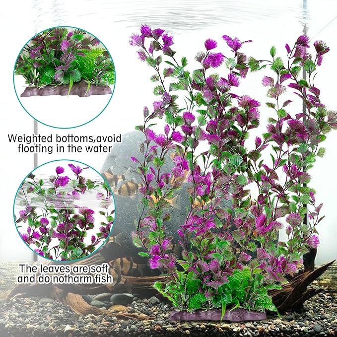 Hamiledyi Aquarium Plastic Plants Aquarium Decor Artificial Fish Tank Plants,Tall Fish Tank Decorations, Extra Large Aquarium Plant 20.4-inch Tall,2PCS
