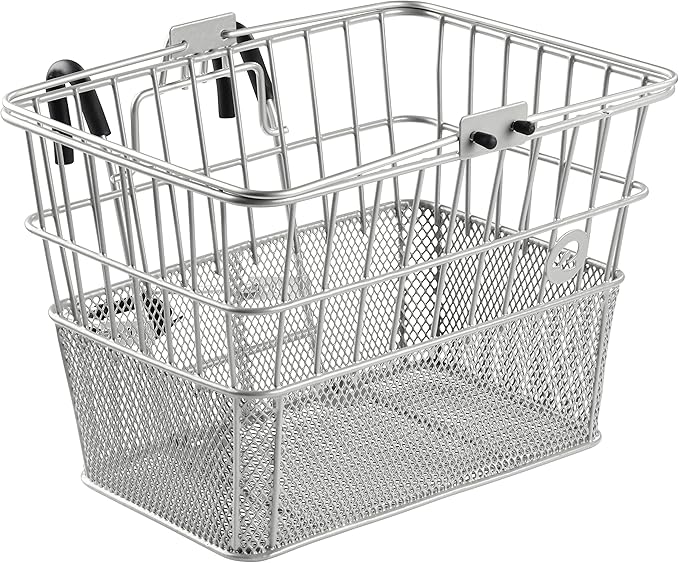 Retrospec Apollo Detachable Front Bike Basket Steel Half-Mesh with Integrated Detachable Hooks and Built-In Handle, Easy Assembly and Portability for Bicycles