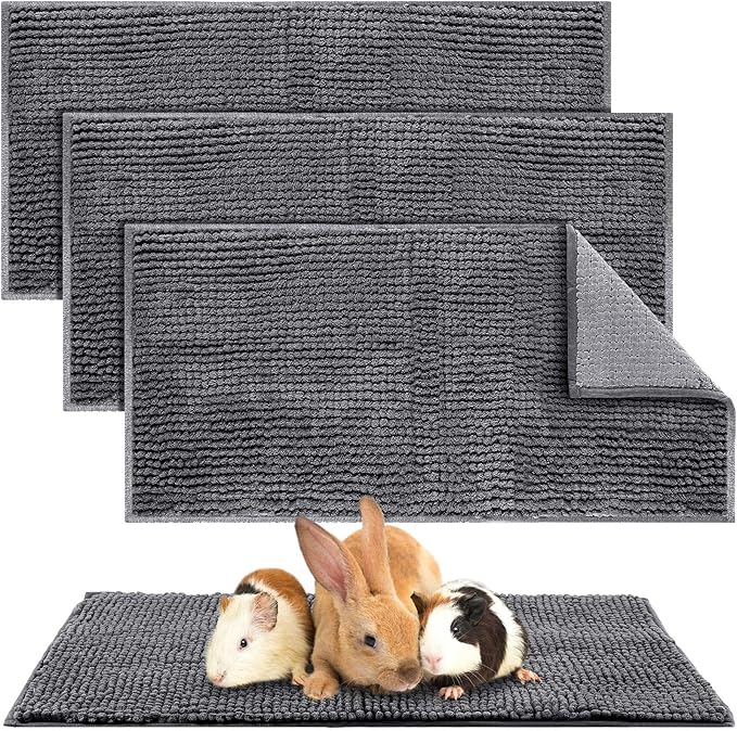 Amylove 4 Pcs Guinea Pig Cage Liner Guinea Pig Bedding Washable Fleece Pee Pads Reusable Small Animals Training Mat Small Animal Sleeping Bed for Bunny Hamster(Dark Gray,14 x 28 Inch)