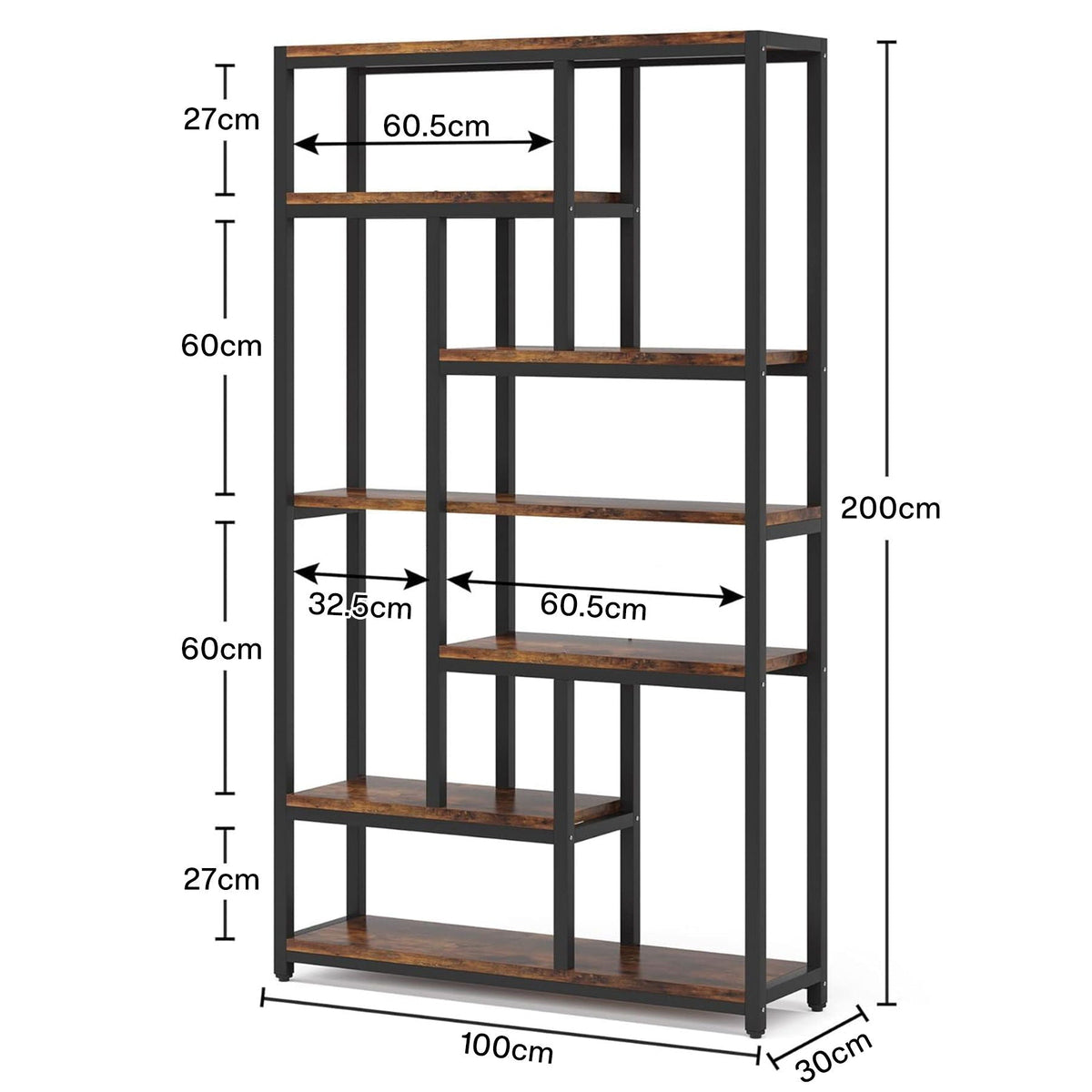 Extra Tall 7 Tier Industrial Etagere Bookcase with 10 Shelves Organizer