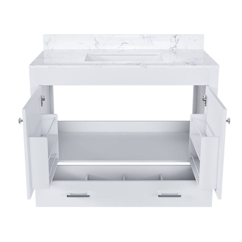 43" Bathroom Vanity With Artificial Marble Carrara Top Set, Multi Functional Cabinet With Doors And Drawer - White