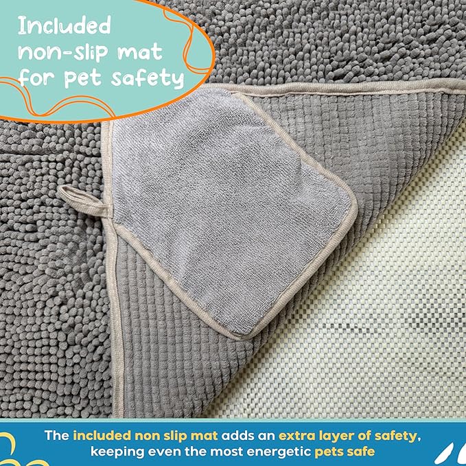 Pet 2-in-1 Dog Towel & Mat – Transforms from Drying to Bath Mat, Ultra Soft, Absorbent & Quick-Drying, Machine Washable Dog Towels with Detachable Non-Slip Mat and Hand Pockets (Medium)