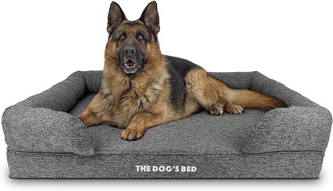 The Dog’s Bed, XL Grey Poly-Linen 43.5x34, Memory Foam, Pain Relief: Arthritis, Hip & Elbow Dysplasia, Post Surgery, Lameness, Supportive, Calming, Waterproof Washable Cover, Veterinary Approved