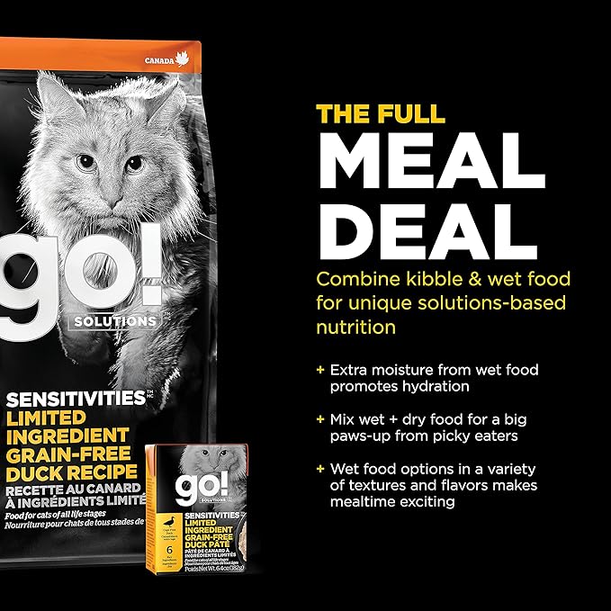 Go! Solutions Sensitivities Limited Ingredient, Grain-Free Dry Cat Food, Duck Recipe for Sensitive Stomach, 16 lb Bag