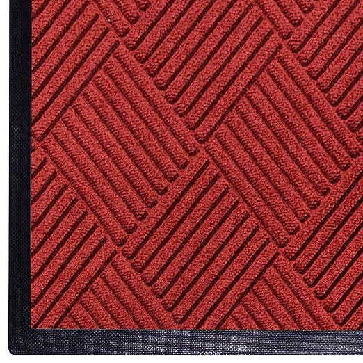 M+A Matting WaterHog Diamond | Commercial-Grade Entrance Mat with Rubber Border – Indoor/Outdoor, Quick Drying, Stain Resistant Door Mat (Solid Red, 4' x 8')