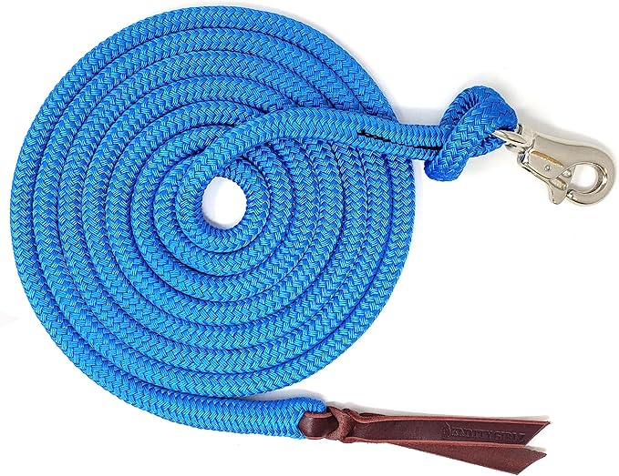 Premium 1/2" Samson EQ Yacht Braid Lead Rope with Nickel Trigger Bull Snap. Option for 12ft, 14ft and 16ft Lengths (Blue, 14 FT)