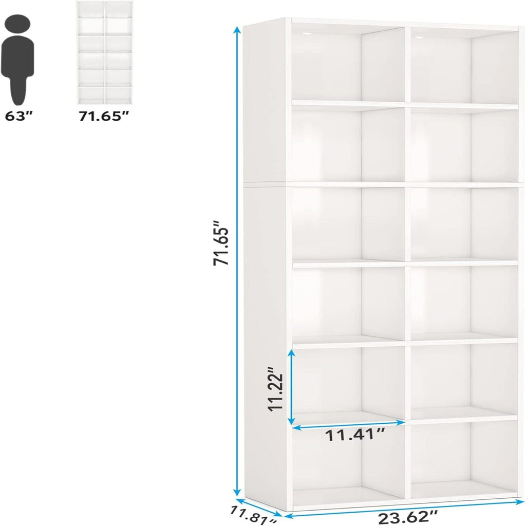 Narrow 12 Cube Bookcase With Closed Back For Living Room - White