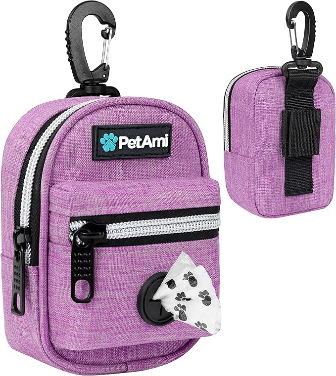 PetAmi Dog Poop Bag Holder for Leash, Dog Waste Dispenser with Clip for Puppy Walking, Purple