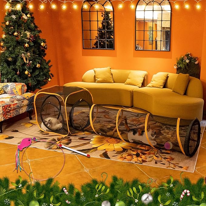 Collapsible Cat Play Tunnel + Cube with Three Ways for Indoor and Outdoor, Cat Enclosure, Tunnel and Tent Connection