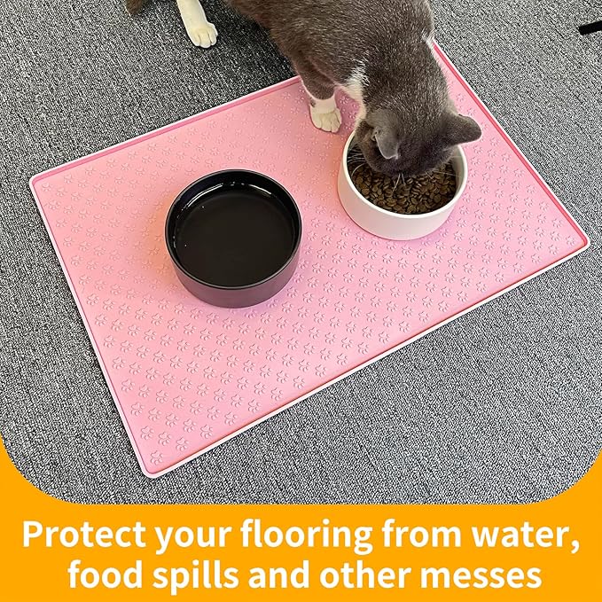 Ptlom Pet Placemat for Dog and Cat, Mat for Prevent Food and Water Overflow, Suitable for Small, Medium and Big Pet,24.5" 16.5", Pink