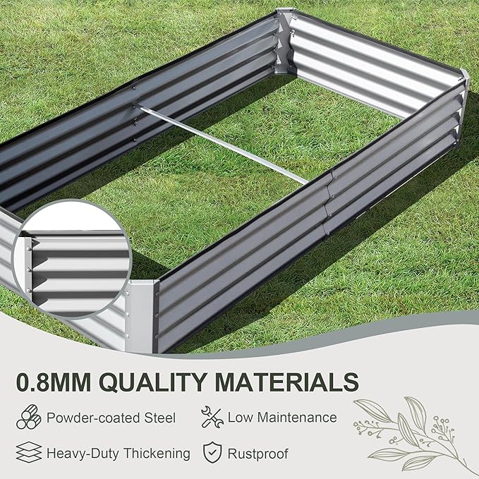 Domi Galvanized Raised Garden Bed, 6x3x1Ft Thickening Metal Planter Box for Vegetables Bottomless for Backyard Outdoor, 1" Deep w/ 128 Gallon Capacity - Silvery
