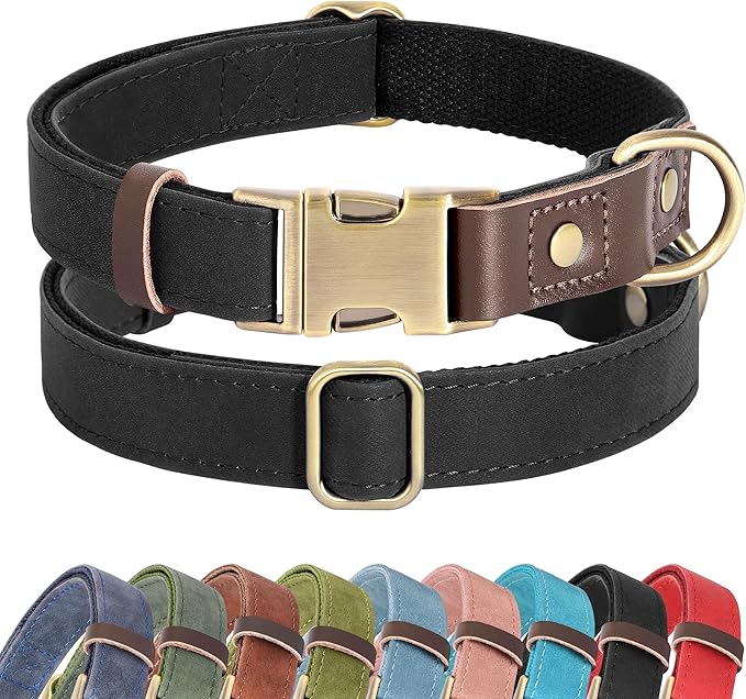 Didog Soft PU Leather Dog Collars for Small Dogs,Classic Adjustable Dog Collars with Quick Release Metal Buckle,Easy Clean and Comfortable with Nylon Lining,Black,S Neck 10-15"
