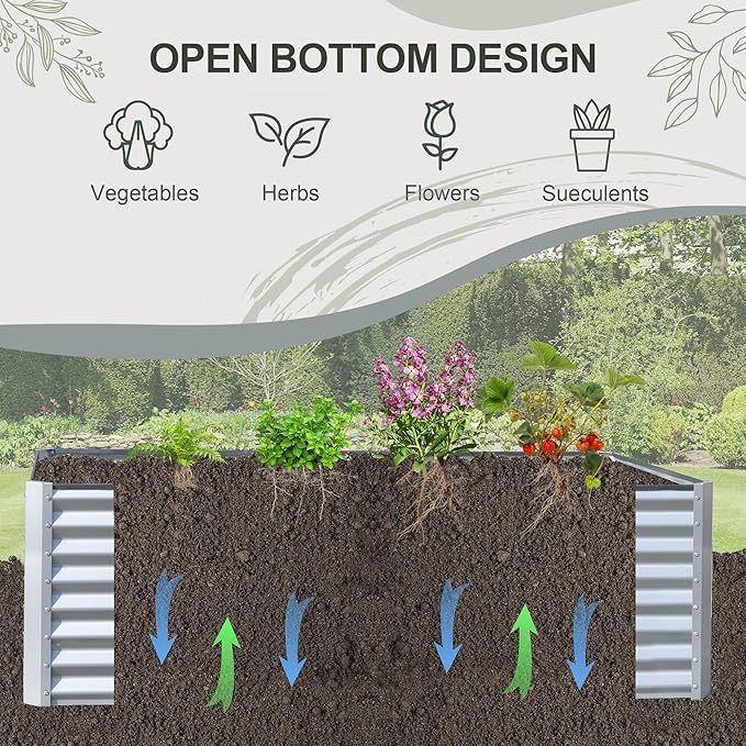 Domi Raised Garden Beds Outdoor, 8x4x2ft Thickening Tall Metal Rectangular Deep Root Box Planter for Vegetables, Flowers, Herbs, and Succulents 2" Deep w/ 456 Gallon Capacity - Silvery