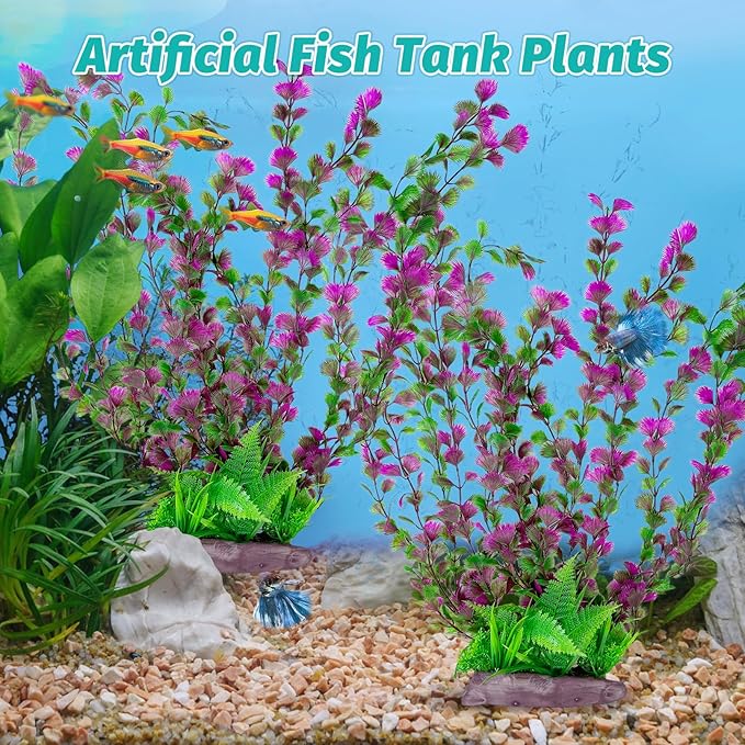 Hamiledyi Aquarium Plastic Plants Aquarium Decor Artificial Fish Tank Plants,Tall Fish Tank Decorations, Extra Large Aquarium Plant 20.4-inch Tall,2PCS