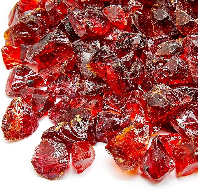 TWINKLING High Luster Fire Glass Gravel Stone,Broken Glass,Fire Pit Glass,Crushed Glass for Fireplace Pit Aquarium Garden Decoration,1-3cm,2-Pound Jar (Red)