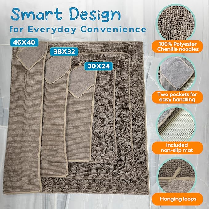 Pet 2-in-1 Dog Towel & Mat – Transforms from Drying to Bath Mat, Ultra Soft, Absorbent & Quick-Drying, Machine Washable Dog Towels with Detachable Non-Slip Mat and Hand Pockets (Medium)