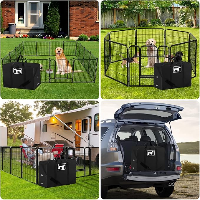 SIRUITON Dog Playpen Storage Bag Fits 32" H 8 Panels and 9 Stakes, Heavy Duty 600D Oxford Fabric Suitable for Foldable Exercise Pet Playpen, Dog Fence Travel Bag with Reinforcing Plate & Shoulder