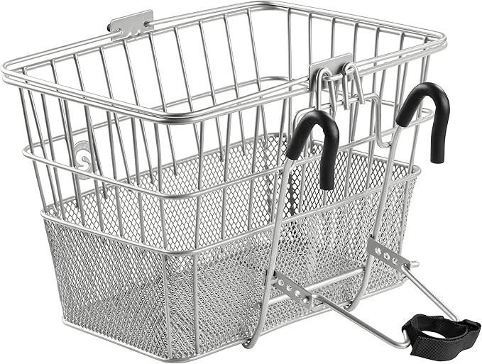 Retrospec Apollo Detachable Front Bike Basket Steel Half-Mesh with Integrated Detachable Hooks and Built-In Handle, Easy Assembly and Portability for Bicycles