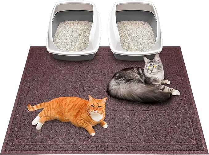Yimobra Cat Litter Mat, 47"x36" Litter Box Mat with Litter Lock Mesh, Soft Cat Litter Mat Litter Trapping Mat, Easy to Clean, Non-Slip, Water Resistant, Litter Free Floors, Dark Coffee