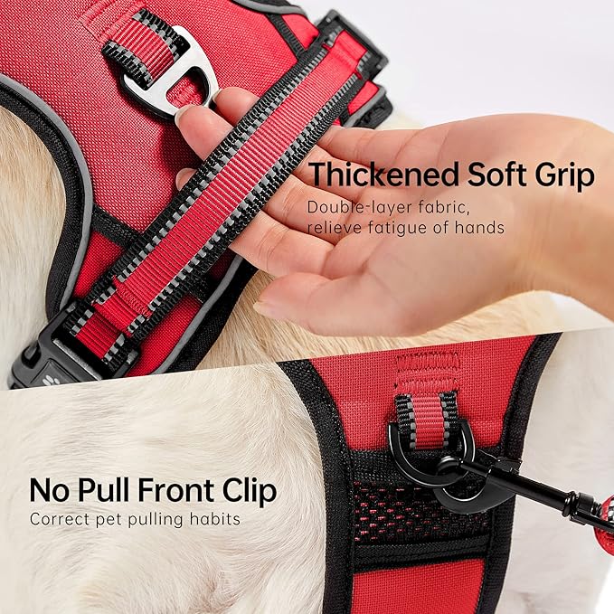 NESTROAD No Pull Dog Harness,Adjustable Oxford Dog Vest Harness with Leash,Reflective No-Choke Pet Harness with Easy Control Soft Handle for Small Dogs(Small,Red)