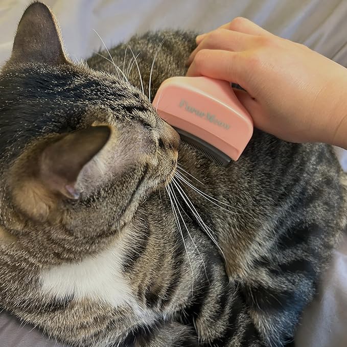 Pet Deshedding Tool with Curve Blade, Cat Grooming Brush, Tight V-shaped Teeth Shedding Comb for Cats and Dogs (Pink, Small)