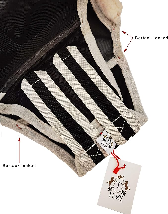 T TEKE Fine Mesh Horse Fly Mask w/Ears, UV Blocking 3D Eye Visor with Extra Fleece Cushioned Forehead, Protection from Insect Pests