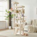 Cat Tree, 80-Inch Large Cat Tower with 9 Scratching Posts, 2 Perches, 2 Caves, 2 Basket, 2 Stairs, Extra Large Hammock, Pompoms, Multi-Level Plush Cat Condo for Indoor Cats/Beige